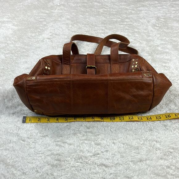 Overland Leather shoulder bag Large Doctor bag in caramel with gold studs - Picture 3 of 15